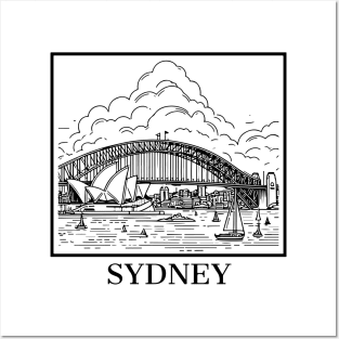 sydney line art illustration white background Posters and Art